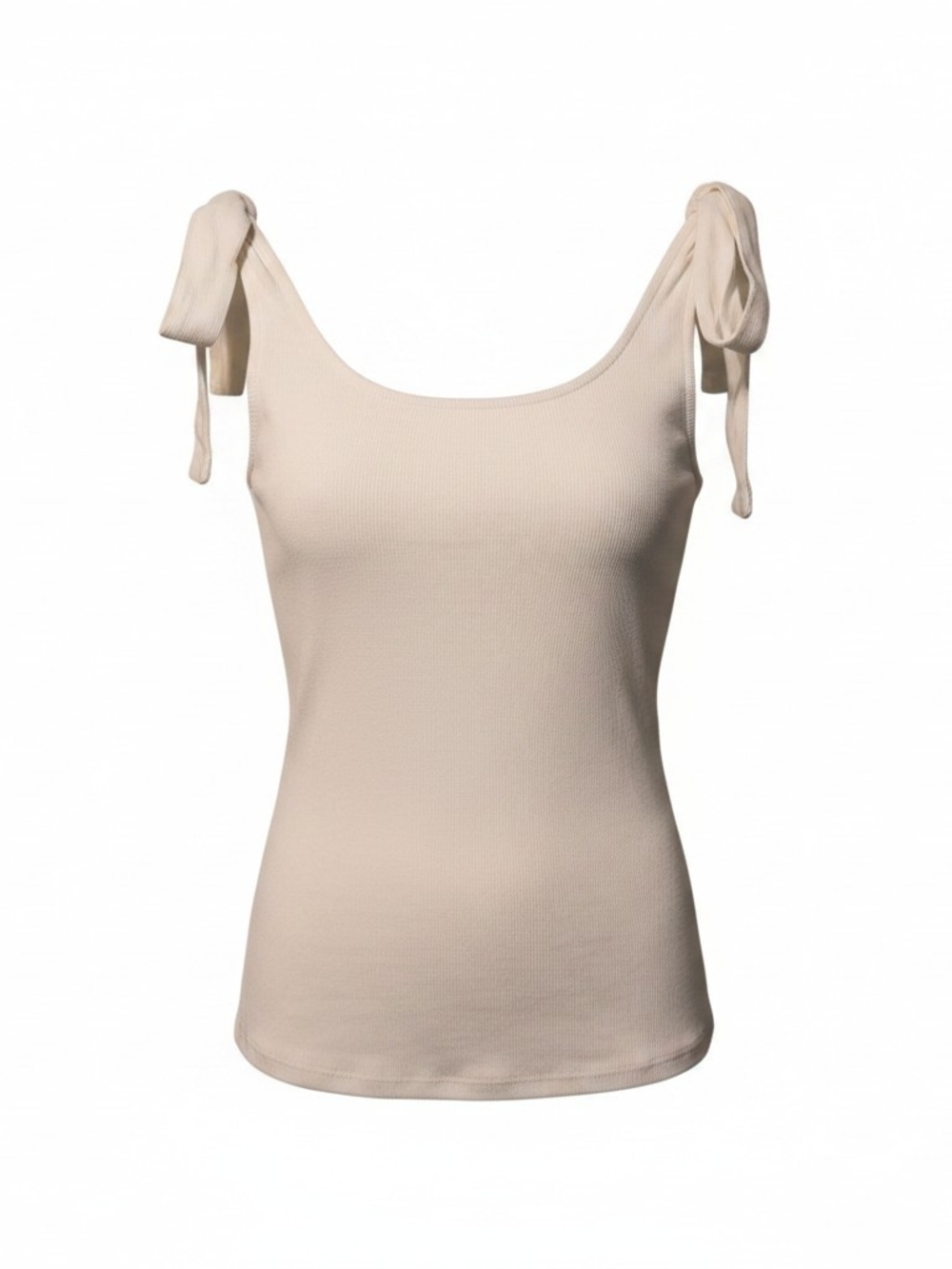 Tie-Shoulder Ribbed Tank Top - Cream-Size X Small